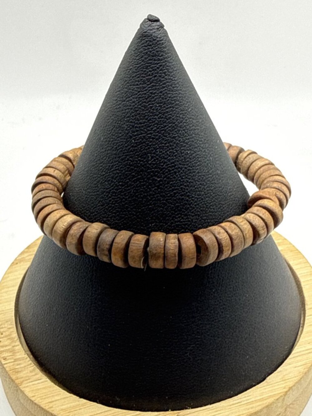 Vintage Boho Wooden Rondelle Disc Bead Stretch Bracelet Minimalist Stackable